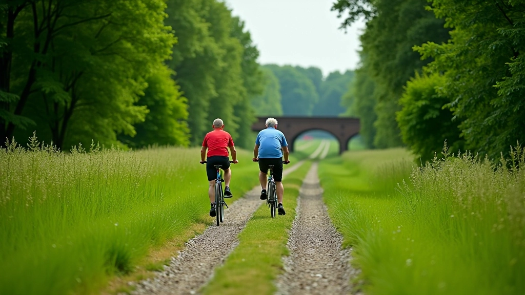 Heritage railway cycling path with lush green landscapes and peaceful atmosphere